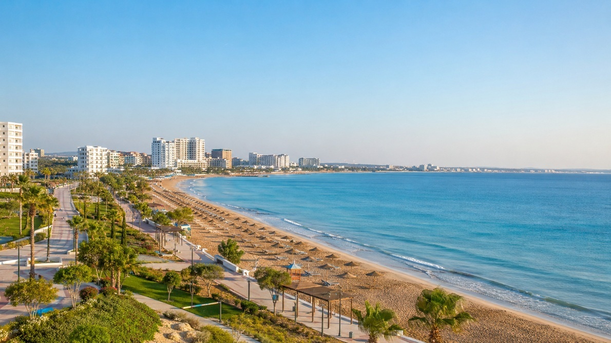 Caesar Resort w İskele — widok z lotu ptaka na kompleks i baseny